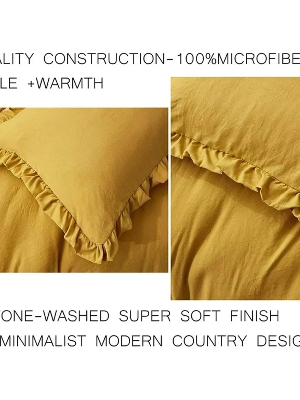 Mustard Yellow Ruffled king 3 piece Comforter Set